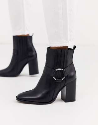 black leather heeled ankle boots