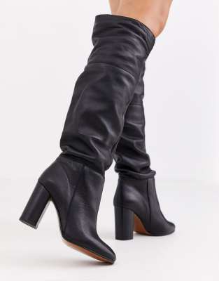 leather slouch boots with heel