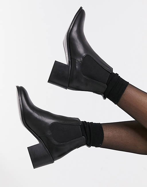 Depp block heel boots in black leather | ASOS