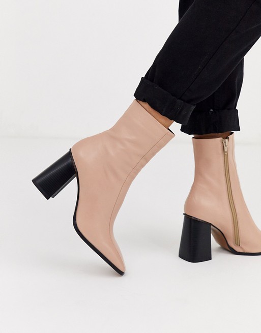 Depp blush leather square toe heeled ankle boots