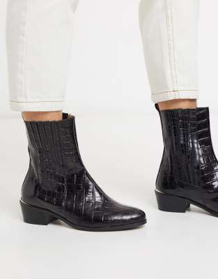 black croc ankle boots flat