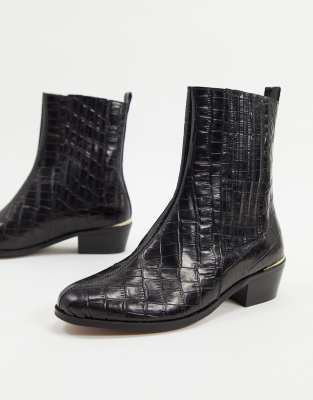 black croc ankle boots flat