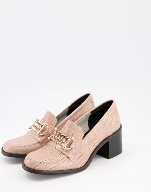 Depp heeled loafers in beige croc leather