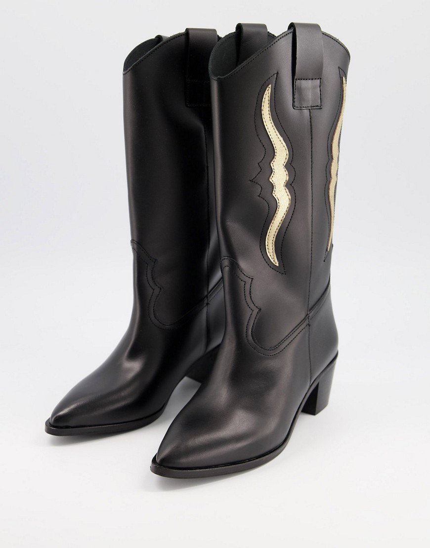 Depp knee high western boots in black leather