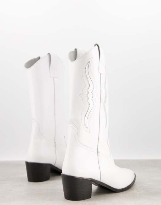 Depp knee high western boots in white leather