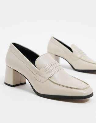 beige heeled loafers