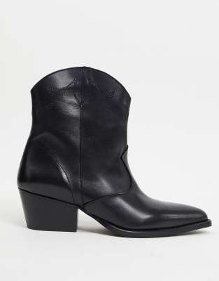 black leather western ankle boots