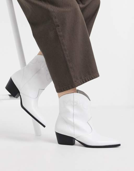 Depp leather western ankle boots in white | ASOS