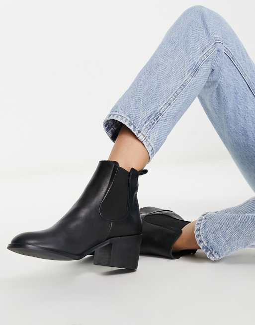 DEPP Leren chelsea boots met brede pasvorm en blokhak in zwart