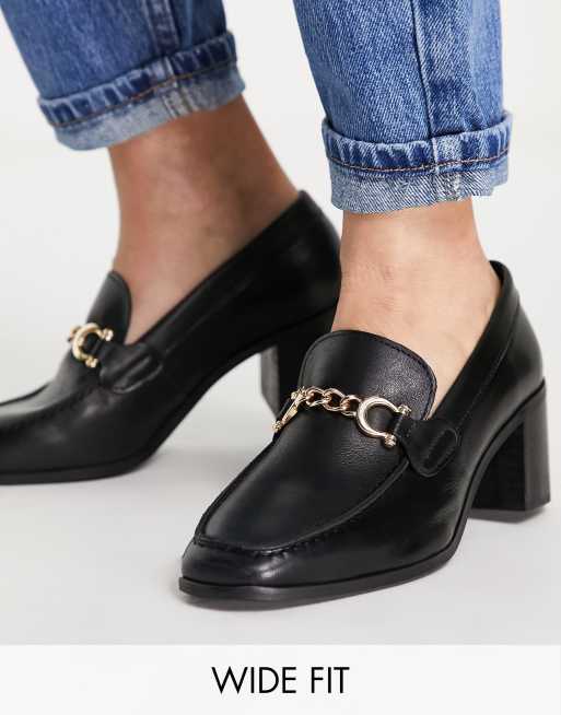 Verhandeling Zwerver Bengelen DEPP - Leren loafers met hak, brede pasvorm en afwerking in zwart | ASOS