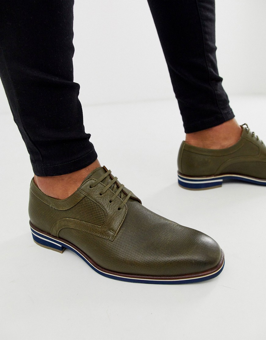Depp London - olivenfarvede sko i læder med snørebånd-Grøn