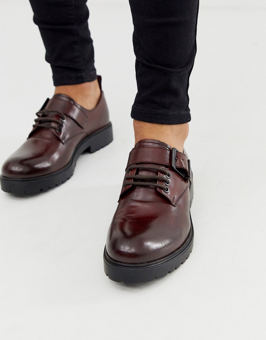 Depp London - Rød chunky sko i læder med snører-Sort