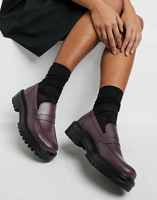 Depp mid block heel loafers in burgundy box leather | ASOS