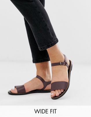 Depp - Platte leren sandalen met brede pasvorm in chocoladebruin