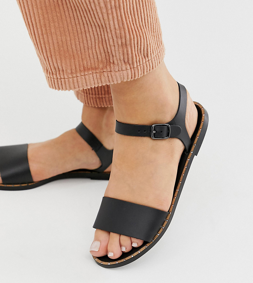 Depp - Platte leren sandalen met brede pasvorm in zwart