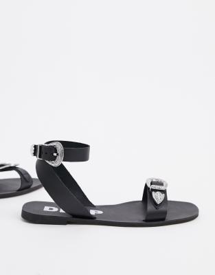 Depp Schwarze Flache Ledersandalen Mit Western Detail Evesham Nj