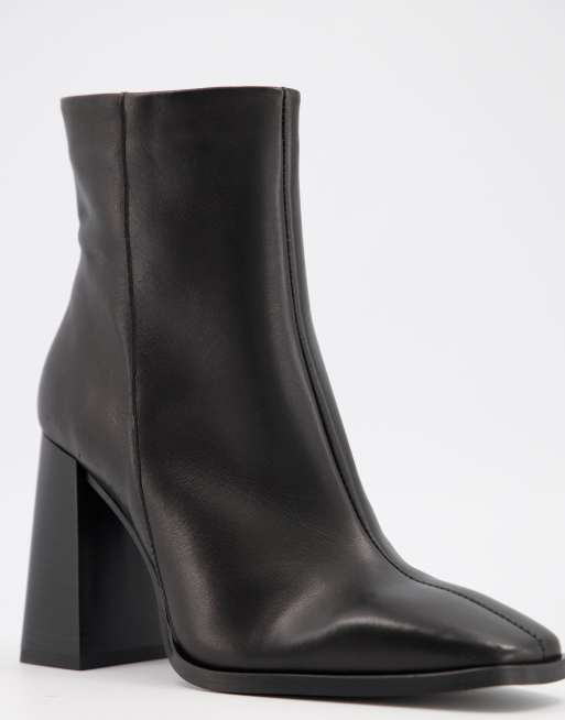 Depp square toe block heel ankle boots in black leather ASOS