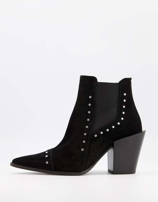 Depp studded western boots in black suede | ASOS