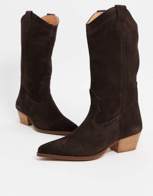 Depp Tall - Stivaletti western in pelle scamosciata marrone cioccolato