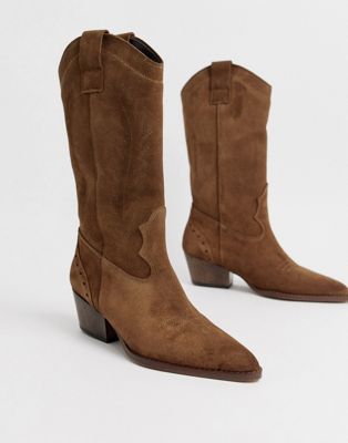 Depp tan suede knee high western boots | ASOS