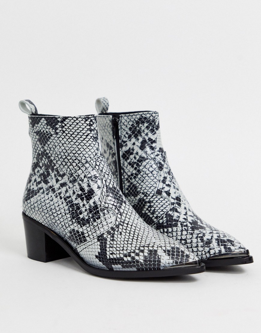 Depp - Western-støvler med slangemønster og tåhætte i sølv-Multifarvet