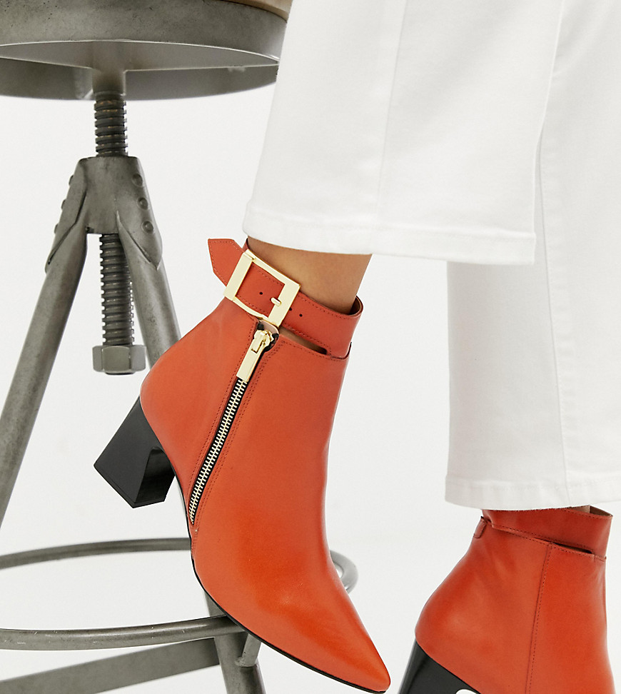 DEPP wide fit læderstøvler med høje hæle og lynlås på siden-Orange