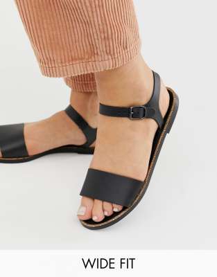 wide fit black flat sandals