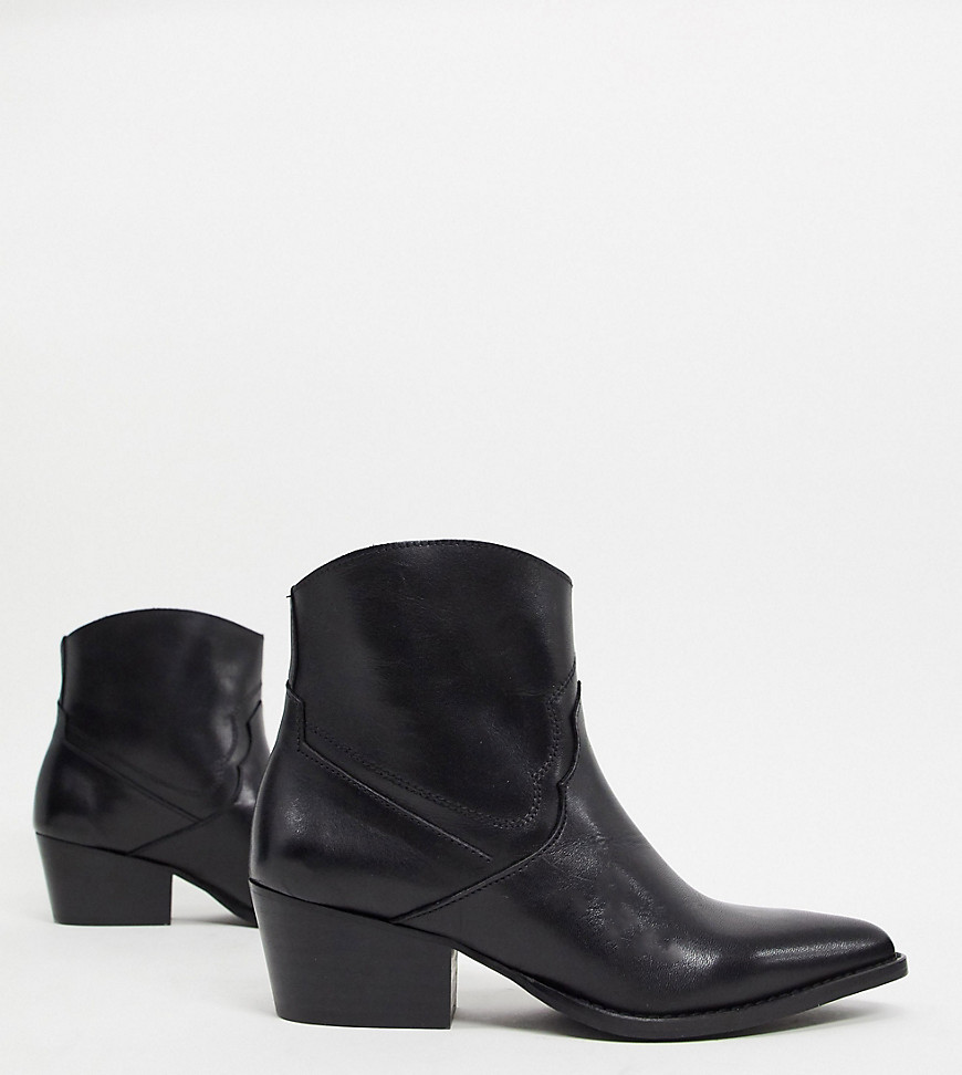 Depp wide fit leather western ankle boots-Black