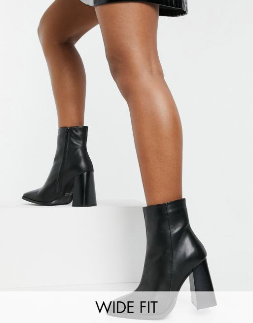 Black square toe 2024 block heel ankle boot