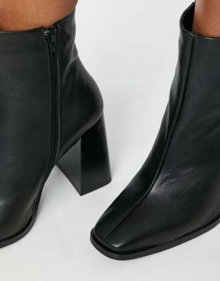 leather block heel square toe ankle boots