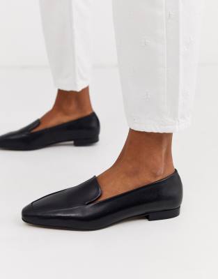 Depp black soft leather flat shoes Black