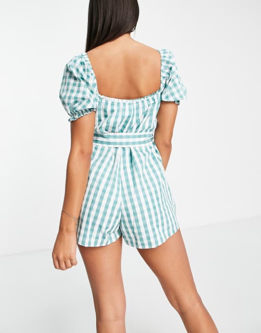 Der Frolic – Playsuit mit Knopfleiste in Blau mit Vichykaromuster, 2 von 4