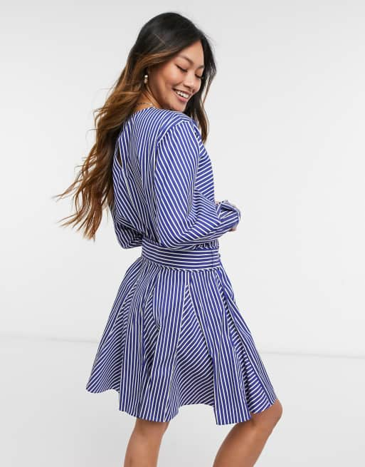 10 Crosby Derek Lam Satina Striped Shirt Dress in Blue