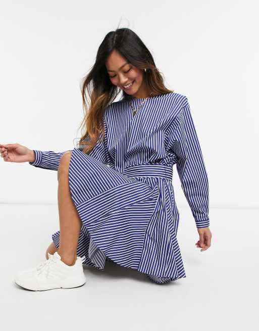 10 Crosby Derek Lam Satina Striped Shirt Dress in Blue