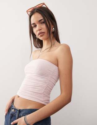 Reclaimed Vintage DESC TO BE:Reclaimed Vintage ruched detail bandeau top in baby pink - BROWN