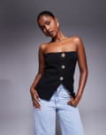 [ASOS DESIGN] DESIGN knitted button front bandeau with gold buttons in black XS Black