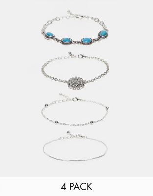 DesignB London Design multipack of silver and semi precious bracelets