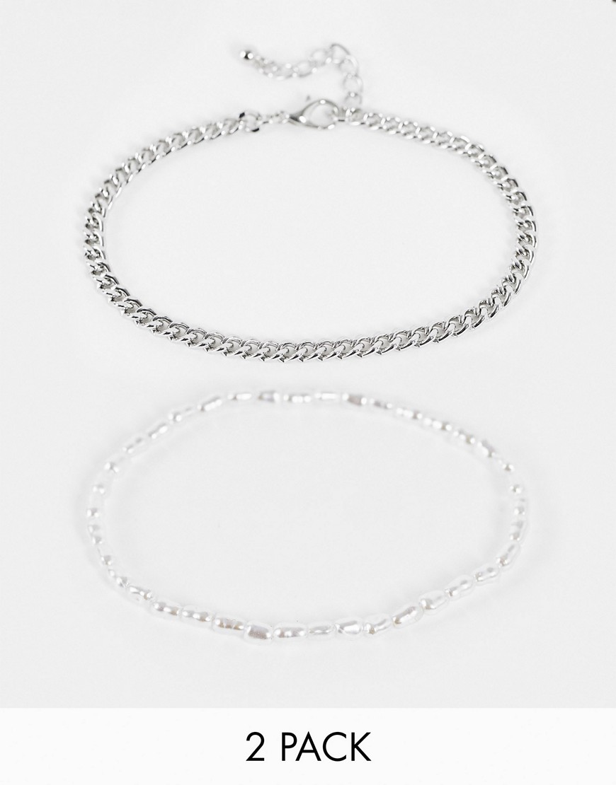 DesignB 2-pack glass, faux pearl & chain bracelets in multi