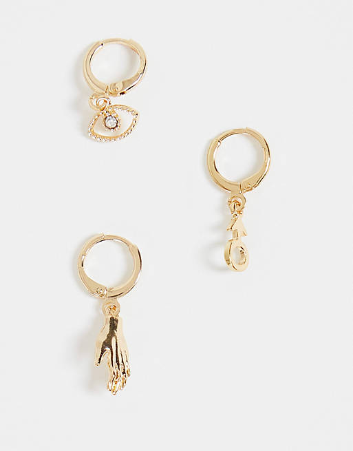 DesignB 3 pack hoop drop earrings in gold