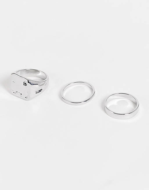 DesignB 3 pack signet and band rings set in silver