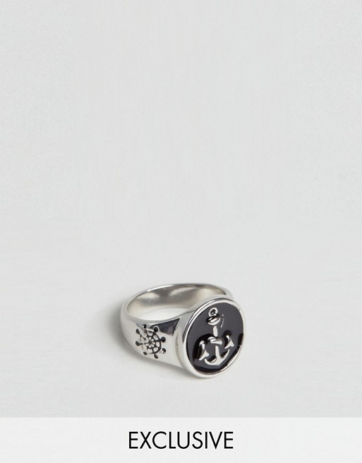 DesignB anchor signet ring in silver exclusive to asos