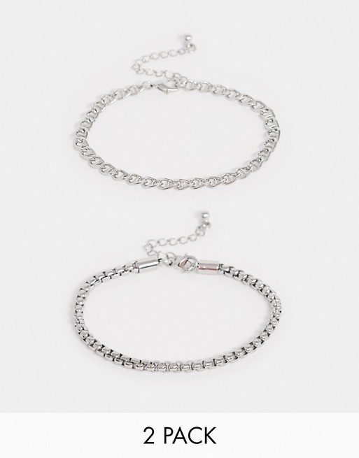 DesignB chain bracelet 2 pack in silver