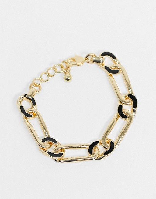 DesignB chain bracelet in gold with black enamel detail