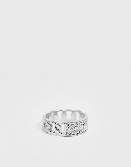 DesignB chain ring with crystal detail in silver