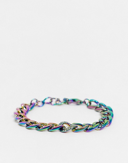 DesignB chunky chain bracelet in iridescent with crystal link