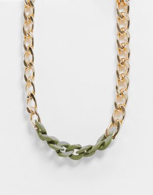 DesignB chunky necklace in gold and matte khaki | ASOS