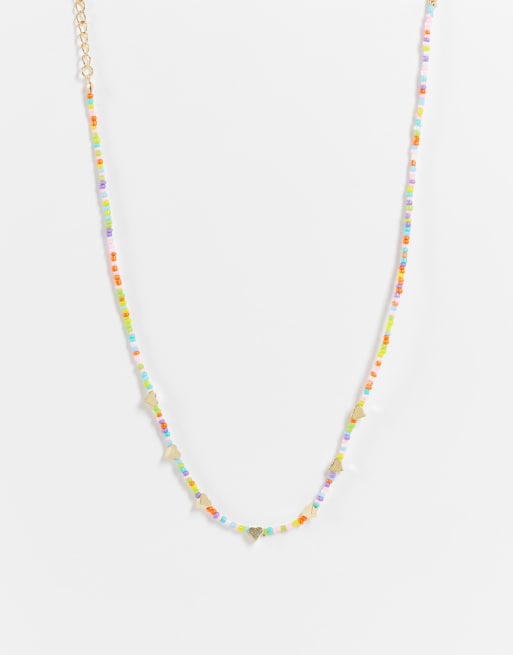 DesignB - Collana con perline colorate e ciondoli a forma di cuore