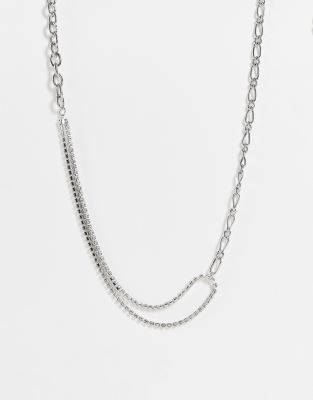 DesignB - Collier avec cristaux et chaîne - Argenté