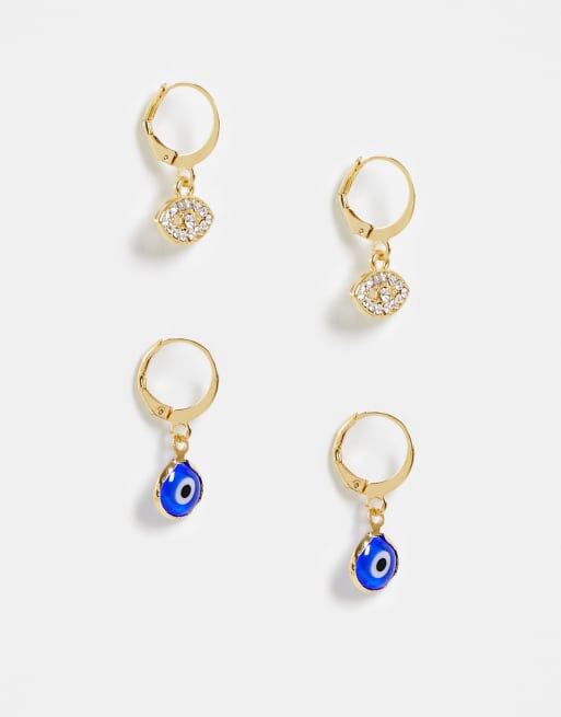 DesignB - Confezione da 2 paia di orecchini a cerchio con charms a forma di occhi