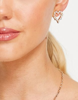 DesignB London crystal heart stud earrings in gold